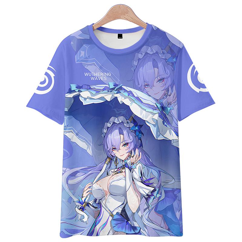 Wuthering Waves Kreslené Dámské Pánské Trička Anime Potisk O-Výstřih Nadměrné Krátký Rukáv Módní Pánské Oblečení Streetwear