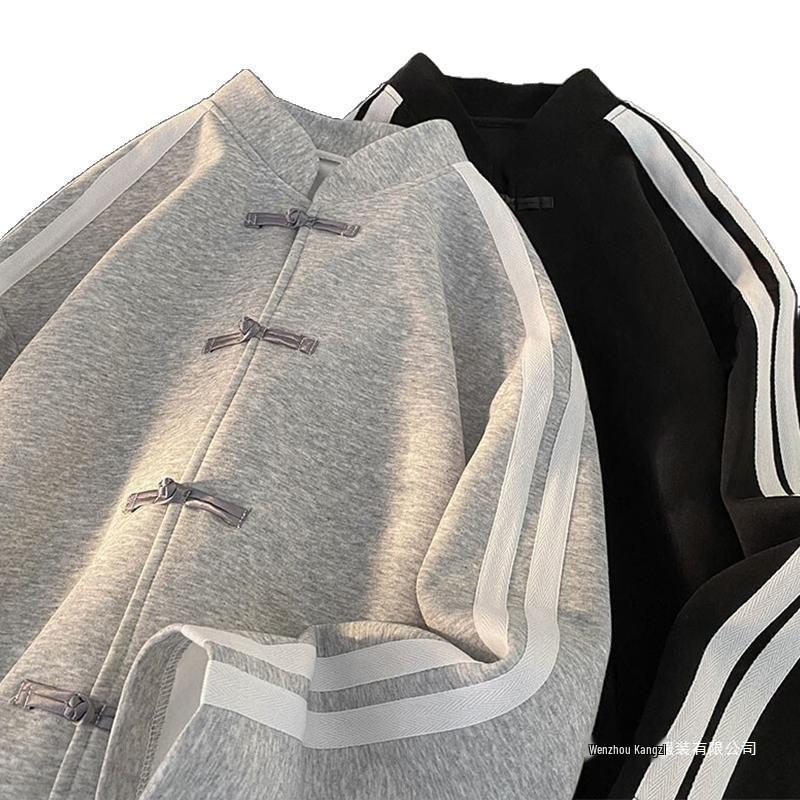 Men's Loose Striped Single-Breasted Jacket - New Chinese Style, 2025 Spring/Autumn Sweatshirt for Teens