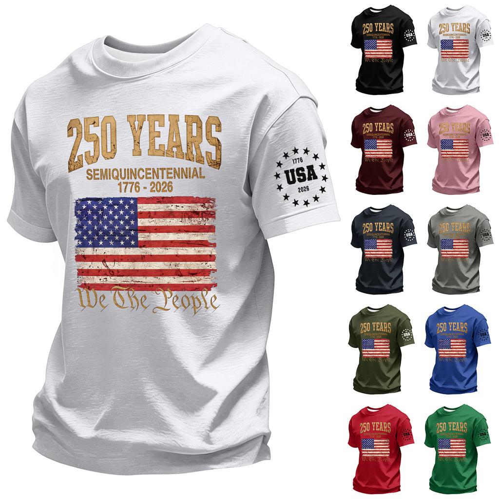 Men's Short Sleeve Crew Neck T-Shirt 250th Anniversary Independence Day Print Casual Comfortable Fit Summer Wear