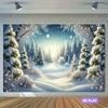 2D Winter Wonderland Backdrop, Snowy Path and Glowing Trees Photo Booth Background