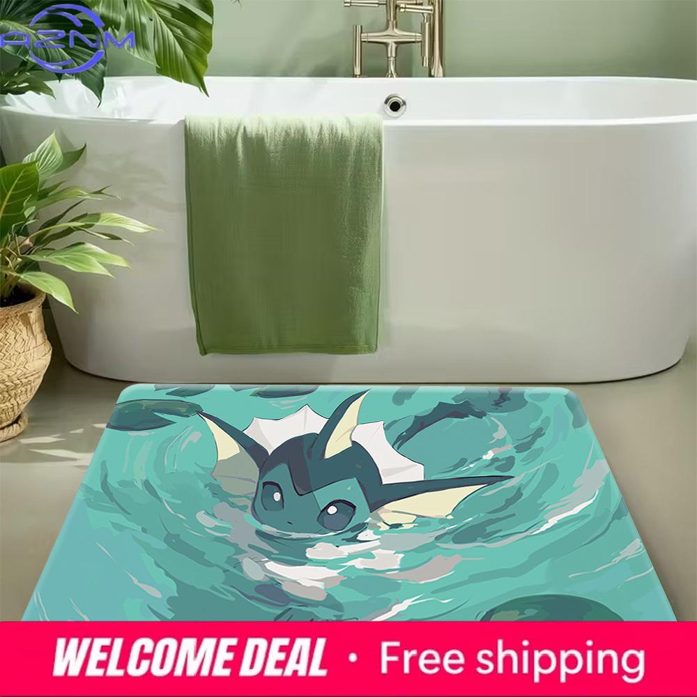 Pokemon Vaporeon Swimming in Water Print Non-slip Doormat, Soft Absorbent Floor Rug for Home Decor