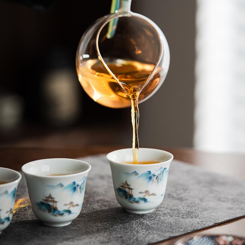 Suet jade white porcelain tea set ice seed household light luxury high-end 1011 new cover bowl kung fu tea cup tea cup