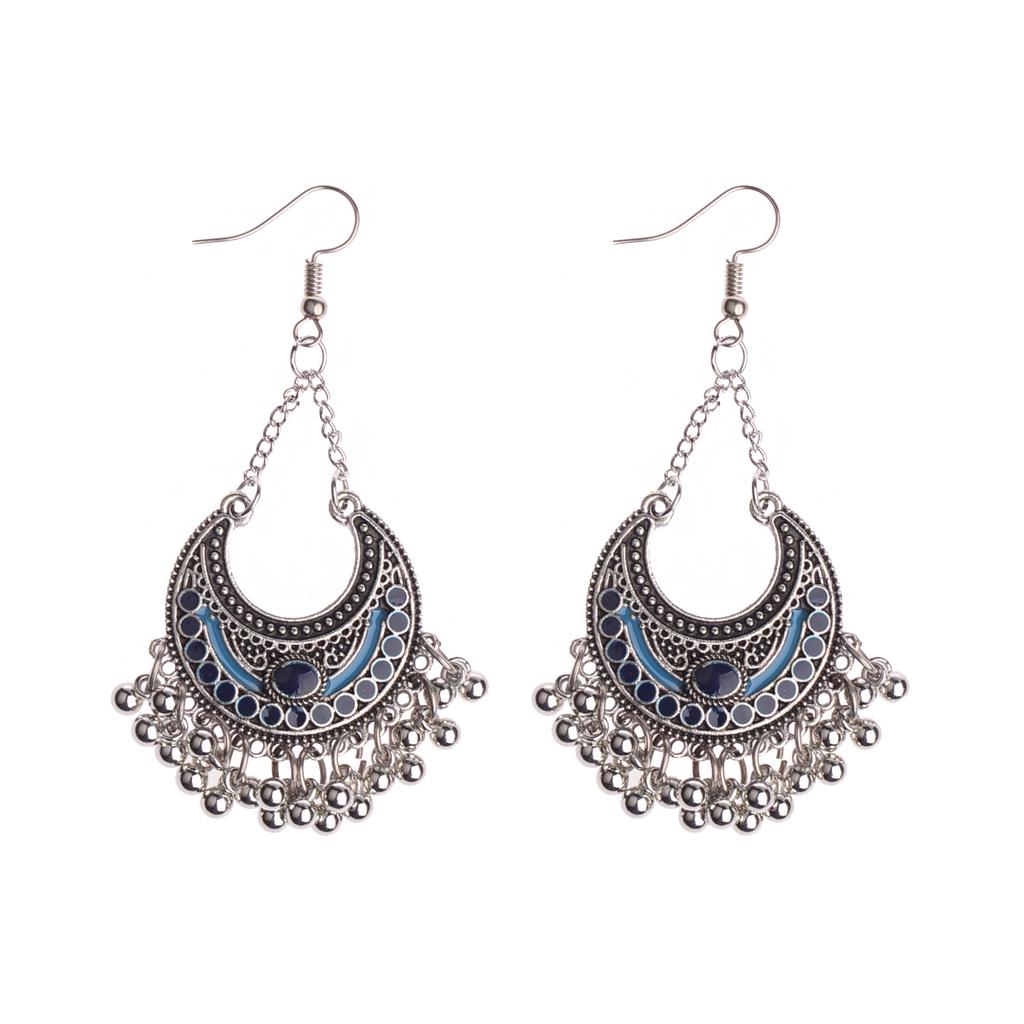 TopHanqi Indian Earring For Women Antique Ethnic Copper Color Small Bells WaterdropTassel Earrings Turkish Tribal Gypsy Zircon