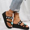 Fashion Women' S Flowers Pearl Decor Toe-Clip Slippers Lightweight Wedge Comfortable Female Slipper Beach Non-Slip Platform Slides Mujer