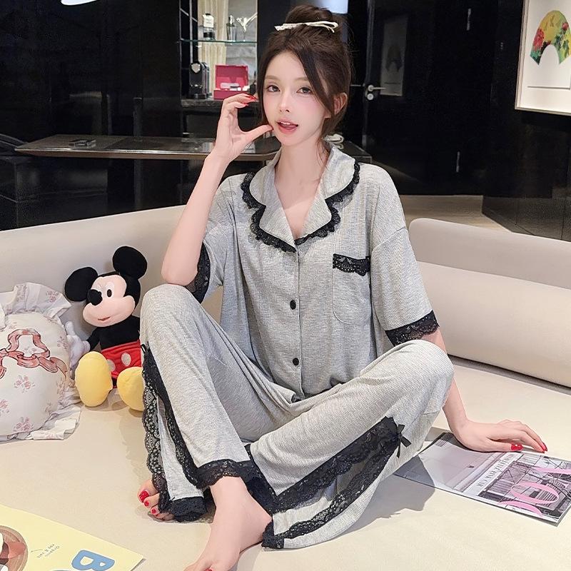 Wumida short-sleeved Modal cotton pajamas women's summer thin solid color high-end light luxury outer loungewear suit