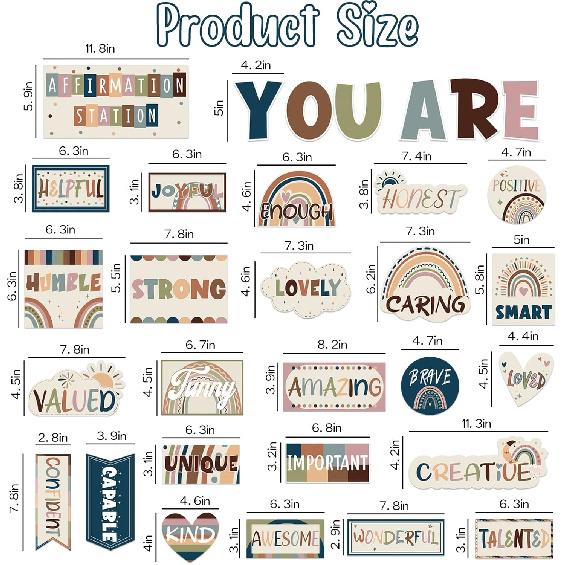 Boho Affirmation Station Bulletin Board Set Positive Posters for Classroom Decor Motivational Affirmations Accents Cutouts for Back To School