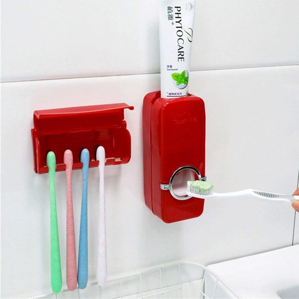 

Automatic Toothpaste Dispenser with Squeezer & 5 Toothbrush Holder - Bathroom Accessory