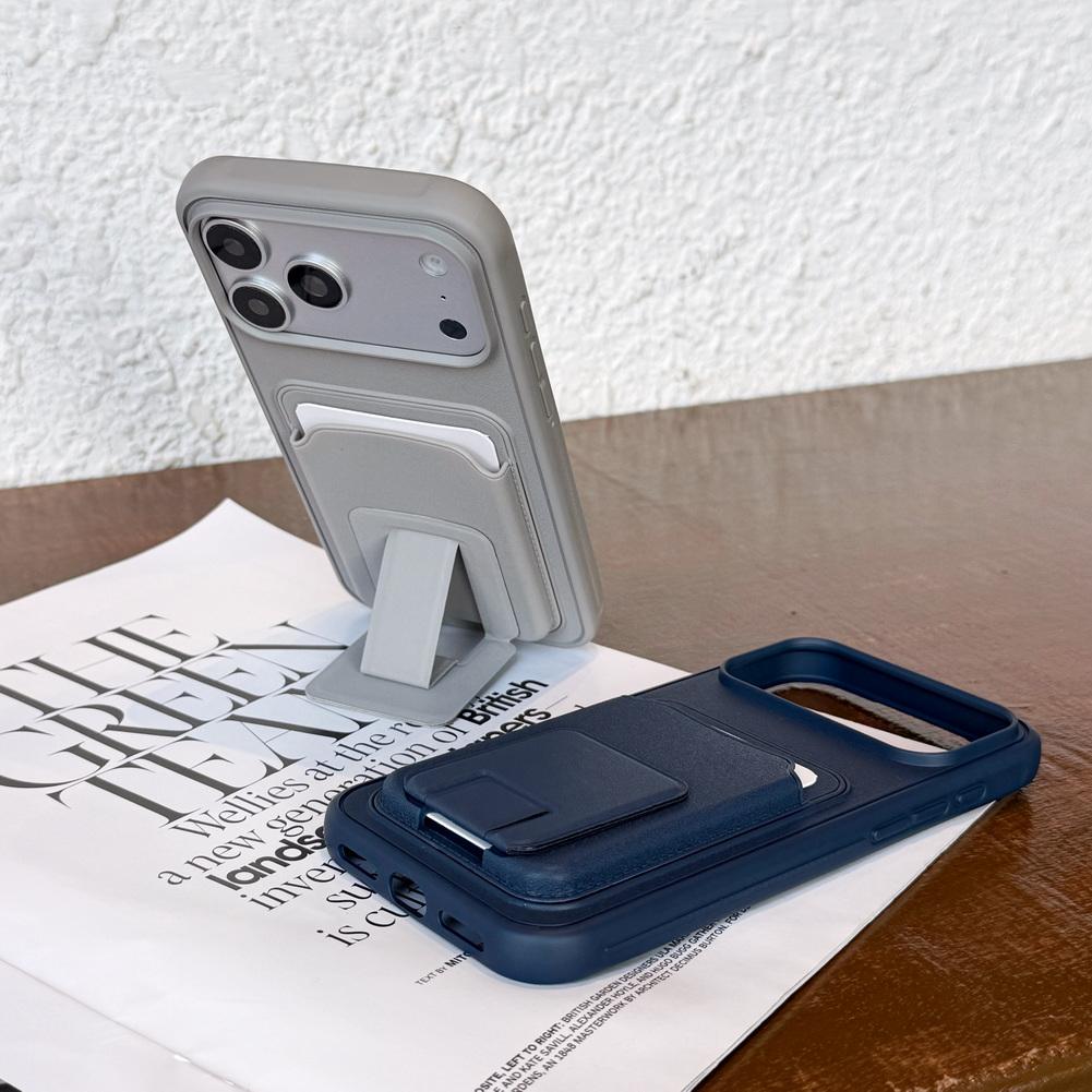 Square Card Holder Stand with 2 Card Slots Phone Case For iPhone 17 Pro Max 17 Pro 17 Air 16 15 + 14 13 Camera Protection Cover