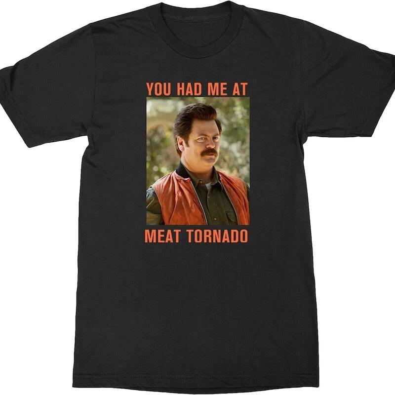 

New Ron Swanson Meat Quotes T Shirt Parks and Rec You had me at Meat Tornado S