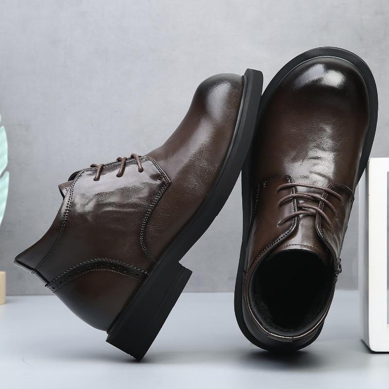 High-top Cotton Shoes Men's New Winter Leather Cotton Shoes Heightening Fleece Thickening Warm Business Casual Leather Shoes