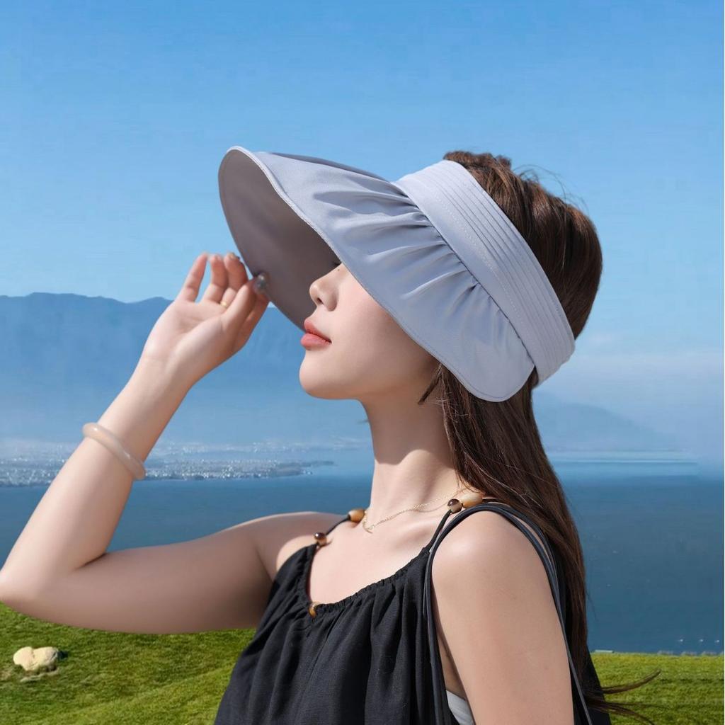 Summer Sun Hat Shell Hat Vinyl Sunscreen Hat Sun Hat Women'S Casual Fashion Empty Top Hat Big Brim