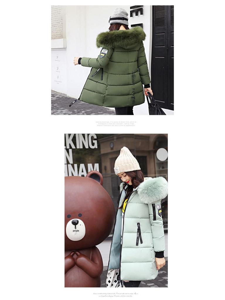Women's Mid-Length 2024 Winter Cotton Coat with Large Fur Collar - European, American, and Korean Style, Plus Size, Thickened.