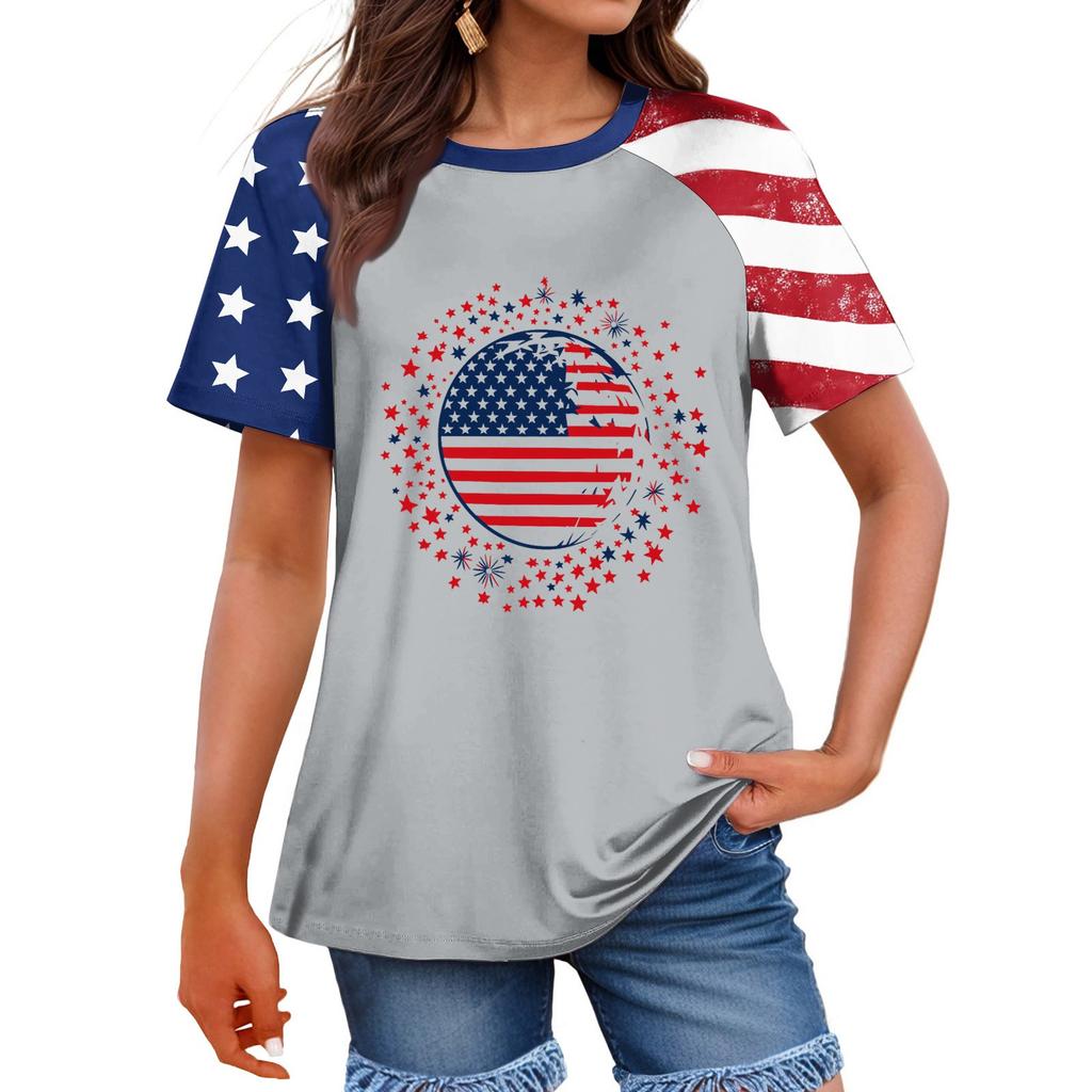 Women's Fashion Casual Printed Round Neck Raglan Sleeve T-Shirt Top T-Shirt Top Top