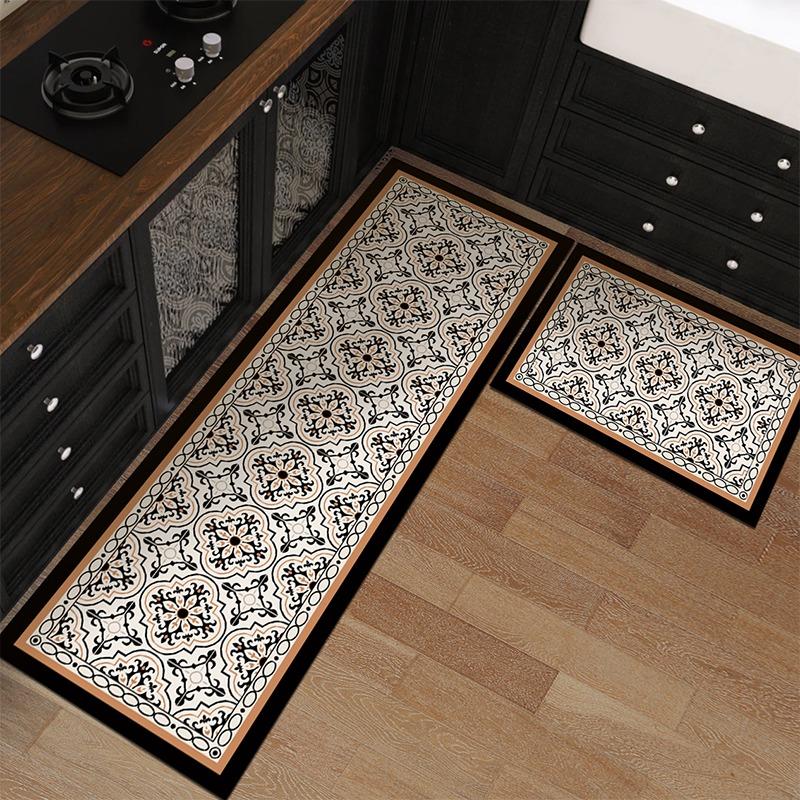 Vintage Nordic Non-Slip Kitchen Floor Mat Pvc Leather Washable Mats Waterproof Oil-Proof Long Carpet Alfombra De Cocina
