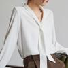 2025 Spring/Autumn Women's Chiffon Blouse: Elegant White Shirt with Flowing Ribbon for Professional and Interview Wear