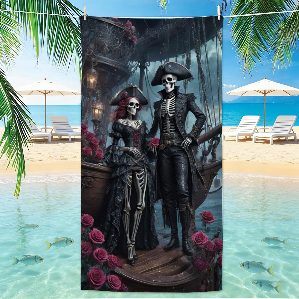 Skull Beach Towel Microfiber for Gym Travel Fitness Spa Women Girl Quick Dry Sandless Large Towels Bathroom Beach Towel