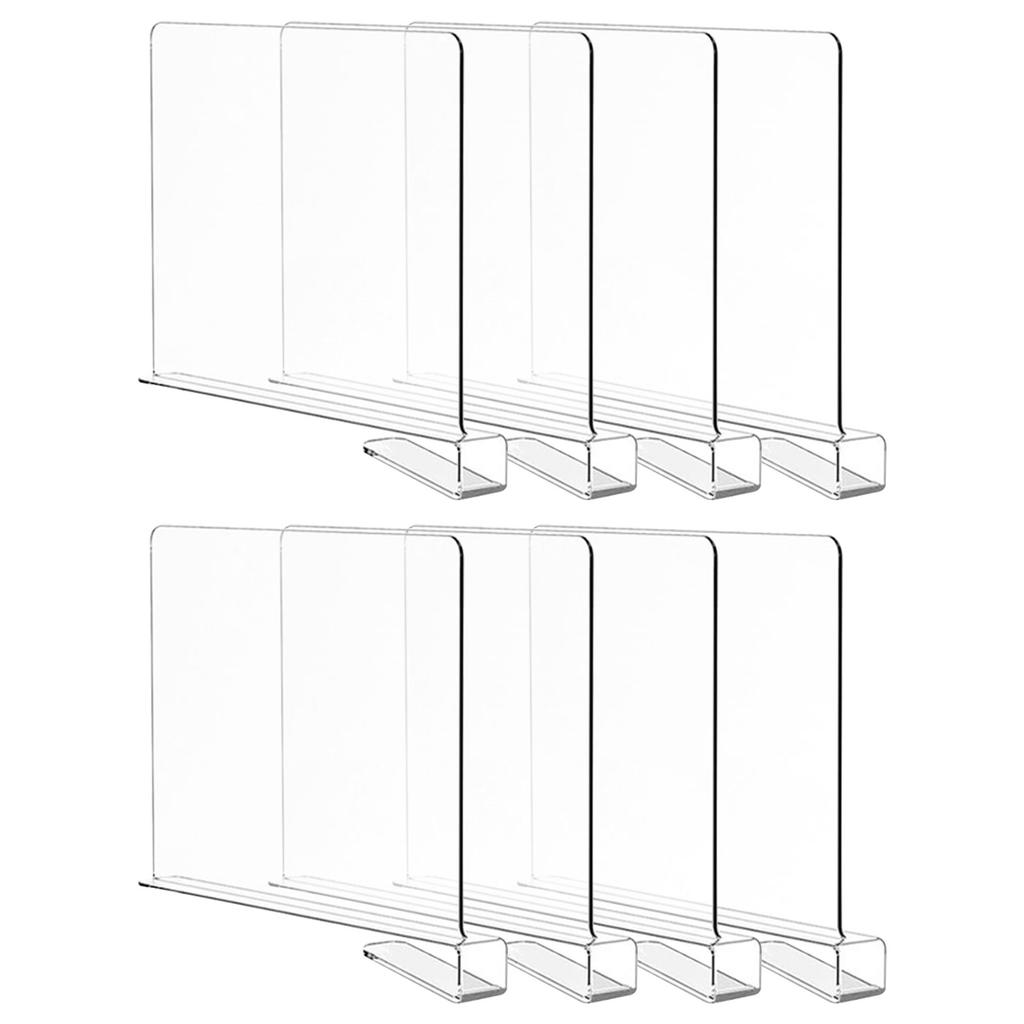 8 Pack Clear Acrylic Shelf Dividers, Wardrobe Organiser & Separator for Clothes, Towels and Bags, Tool- Partition for Wooden Shelves (F