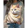 Women's Cute Cat Pattern Printed Women's Casual Long Sleeve Round Neck