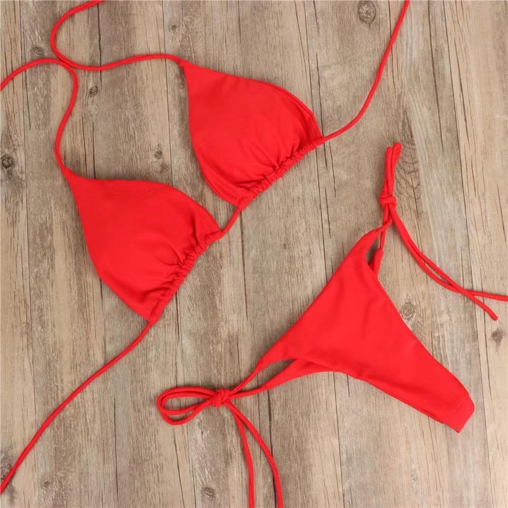 European and American Bikini Swimwear Solid Color Three-point Sexy Swimsuit