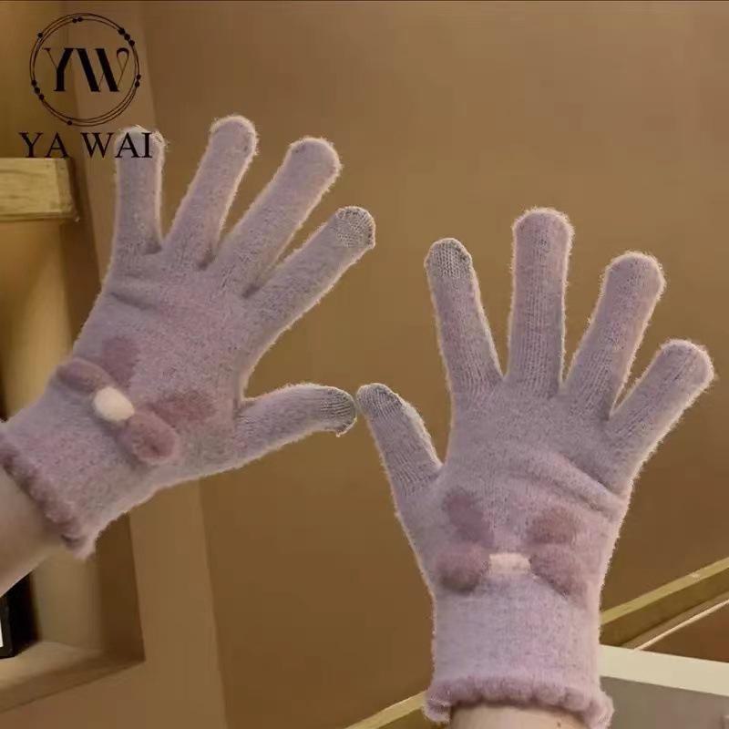 Women's Wool Touchscreen Gloves with Bow – Cute and Warm for Autumn and Winter Riding