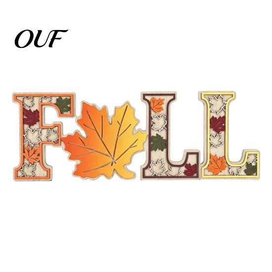 Autumn Harvest Party Ornaments 4Pcs/Set Fall Wooden Tabletop Signs, Maple Leaf Letter Decorations for Seasonal Holiday Supplies Tiered Tray Fireplace
