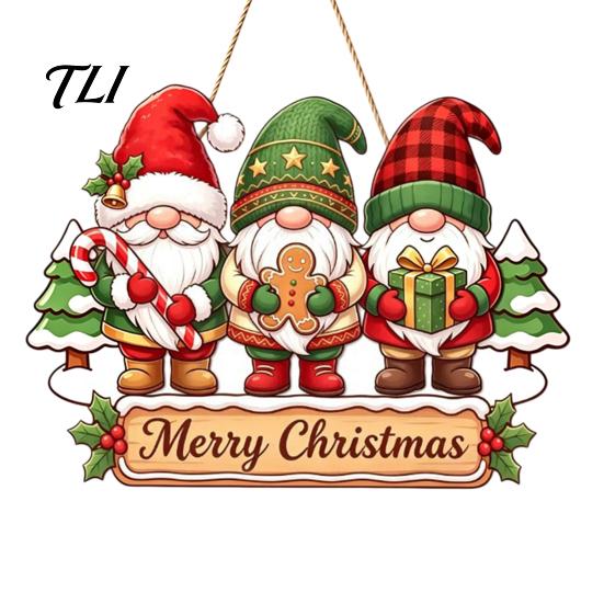 Holiday Atmosphere Wood Plaque Christmas Gnome Wooden Hanging Pendant, Cartoon Ornament, Merry Red And Green Sign Door for Home Shop Party Decoration