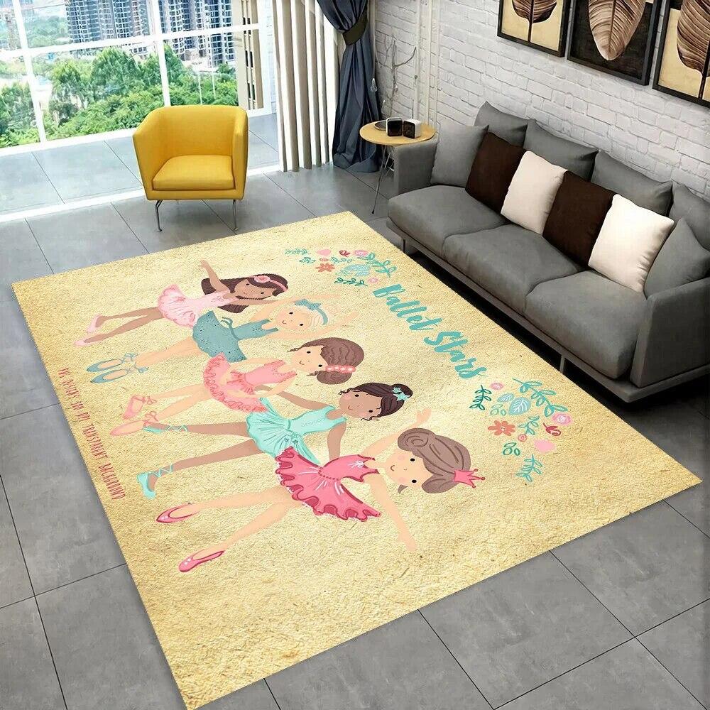 Cute Ballet Girl Ballerina Cartoon Area Rug,Carpet for Home Living Room Bedroom Sofa Doormat Decor,kids Play Non-slip Floor Mat