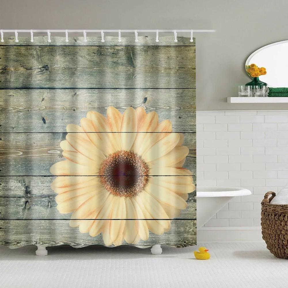Vintage Style Wooden Door Bathroom Shower Curtains Frabic Waterproof Polyester Bath Curtain With Hooks