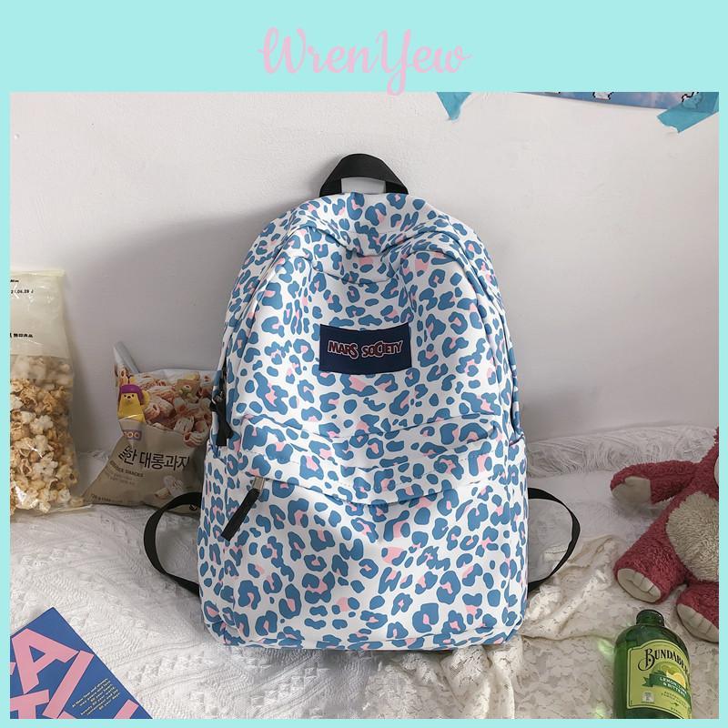 Zaino Casual alla Moda con Stampa Leopardata e Decorazione a Lettere per Studente Universitario