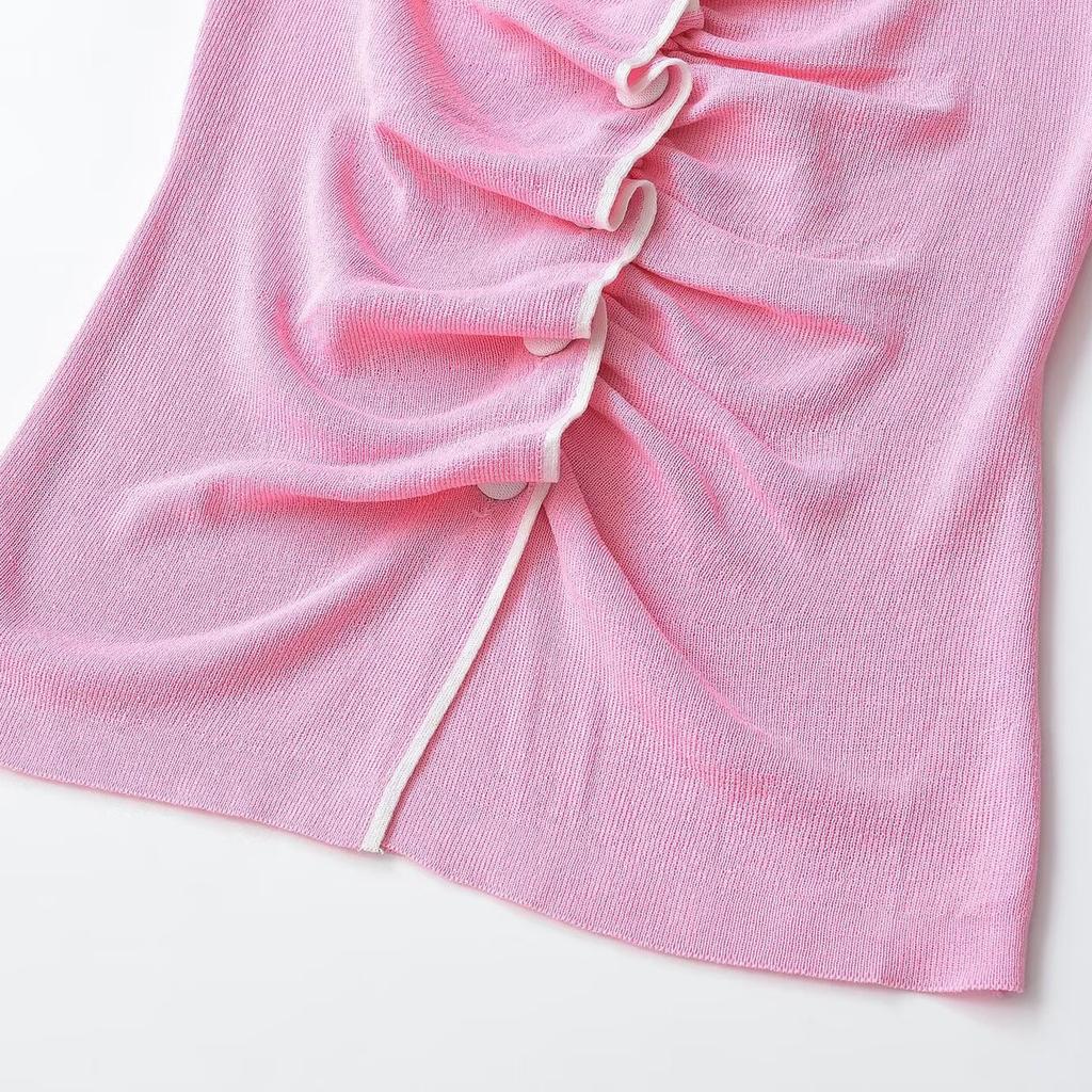 European and American Style, New Women's Clothing, Fashionable, Versatile, Casual Short-sleeved Crew Neck Pleated Knitted Top