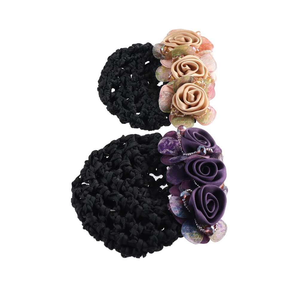Barrettes Beaded For Flight Attendant Women Bun Net Crystal Hairnet Cover Flower Bun Snood Zircon