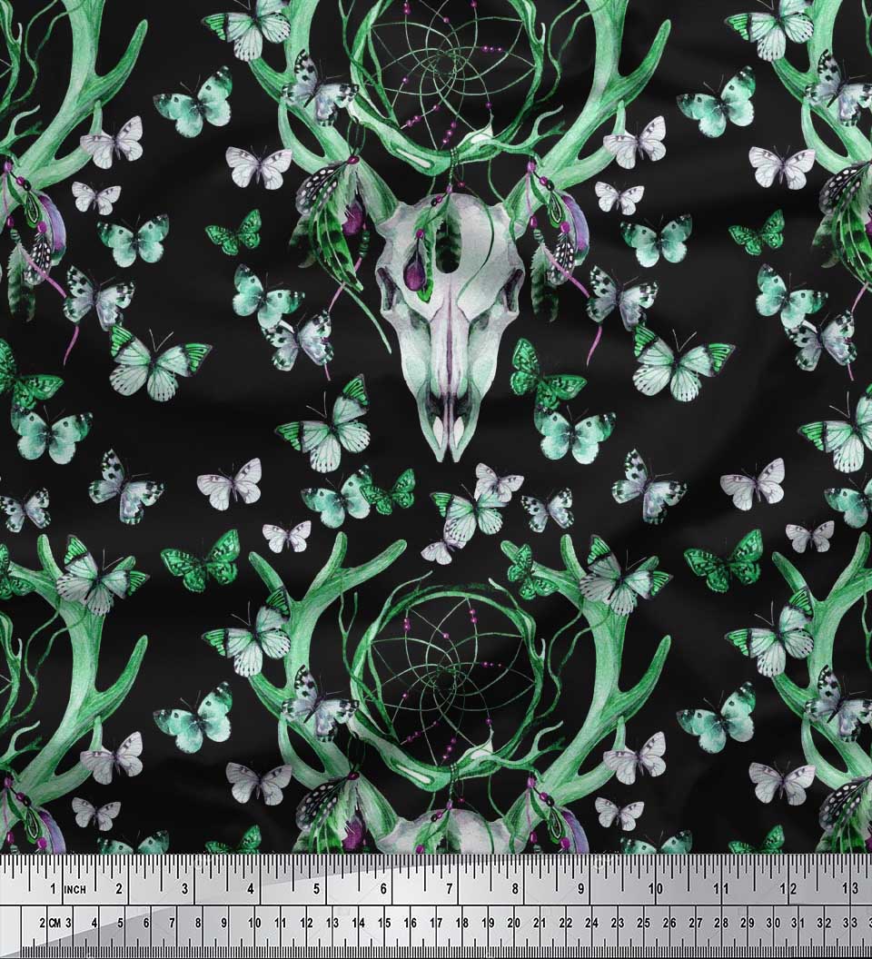 

Soimoi Green Japan Crepe Satin Fabric Fabric Insect|Dream Catcher & Reindeer Face Animal Fabric Prints by Yard 42 Inch 42 Inch Wide - Poly Crepe зелений