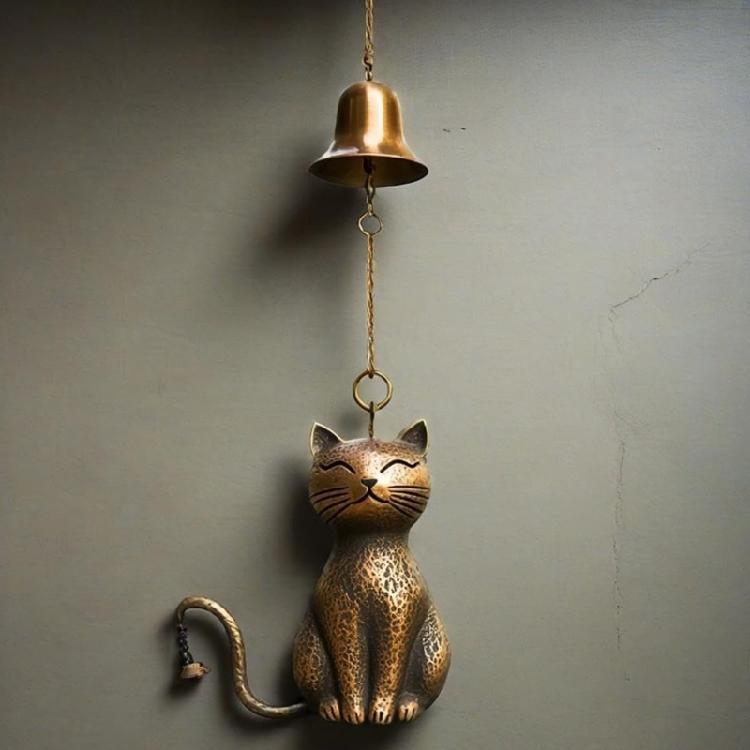 Lovely Kitten Wind Chimes Indoor and Outdoor Decoration Vintaged Bronze Metal Soothings Sounds for Garden Decoration Gift
