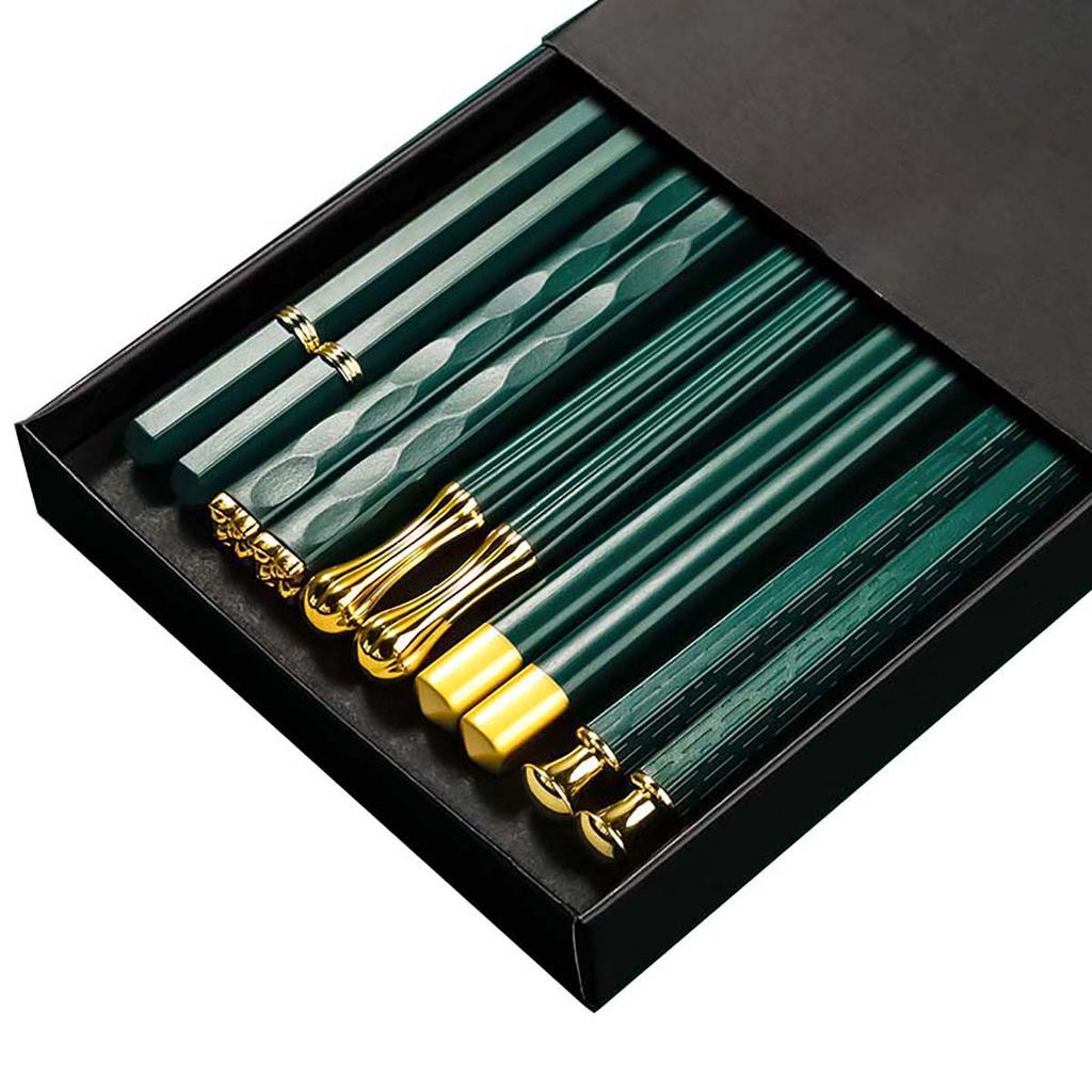 5 Pairs Christmas Chopsticks Food Grade Plastic + Alloy Food Stick Non-slip Reusable Chopsticks for Sushi Tableware