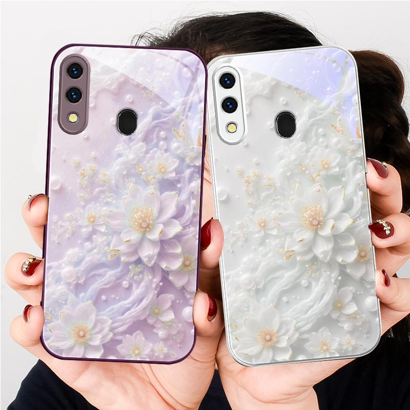 Schöne weiße Blumen Für Samsung A20 30 22 23 24 25 26 A31 32 33 34 A35 42 50 51 52 53 54 55 56 70 71 72 73 Glas Handyhülle