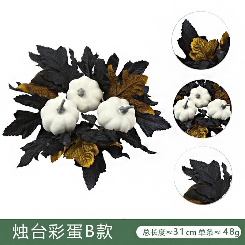 

Подсвечник на Хэллоуин, черный венок, имитация цветка, кленовый лист, украшение для вечеринки, свеча, настольный орнамент, имитация венка