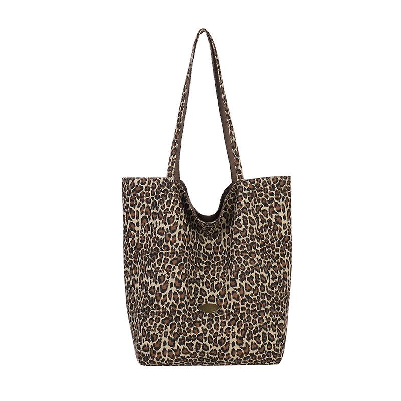 Borsa a Tote in Tela con Stampa Leopardo: Moda Donna 2026, Grande Capacità, Borsa a Spalla Casual per Autunno/Inverno.
