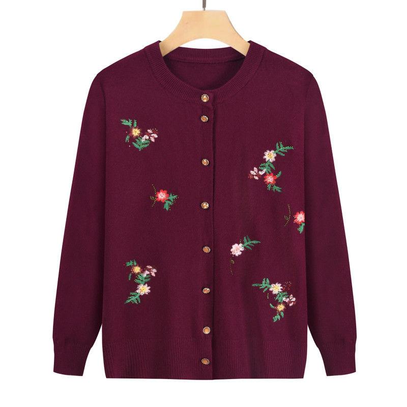 Damen Knopf Pflanzen Blumenbestickt Strickjacke Langärmlig Lässiges Mode Oberteil