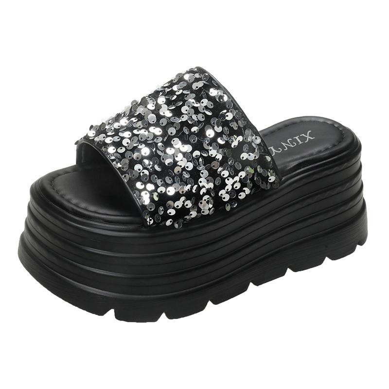 Fashion 8.5cm Synthetic Slip On Platform Wedge Fashion Sandal Bling ROME Ladies Beach Shoes Peep Toe Pumps Summer Slippers Fashion Shoes