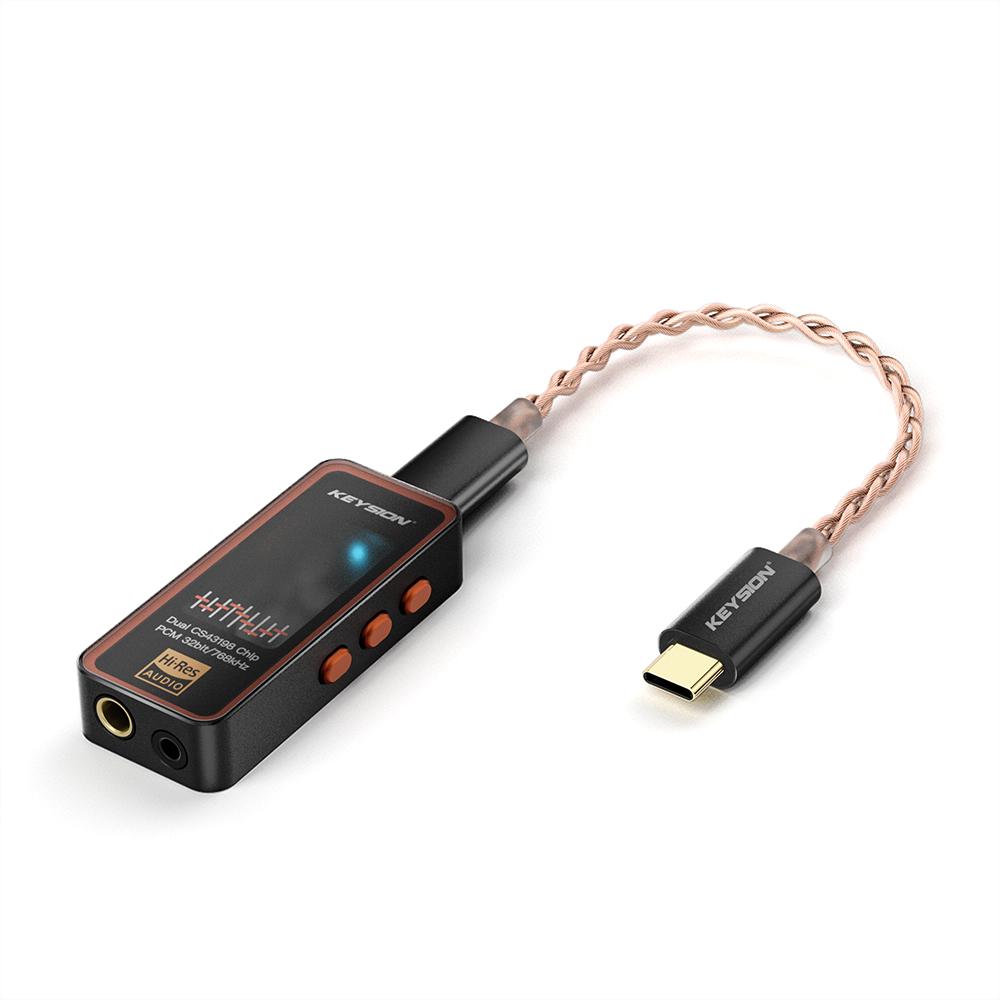 KEYSION Dual CS43198 DAC Audio Decoder 768kHz DSD256 USB Type-C to 3.5/4.4mm Lossless HiFi Headphone Amplifier for iOS Android PC