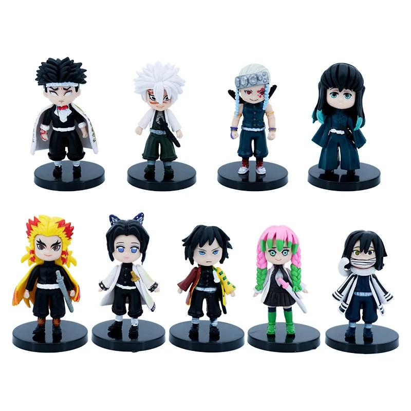 

9pcs/set Anime Demon Slayer Tanjirou Nezuko Zenitsu Inosuke Kyoujurou Action Figure Q Version PVC Model kawaii Toy Gift