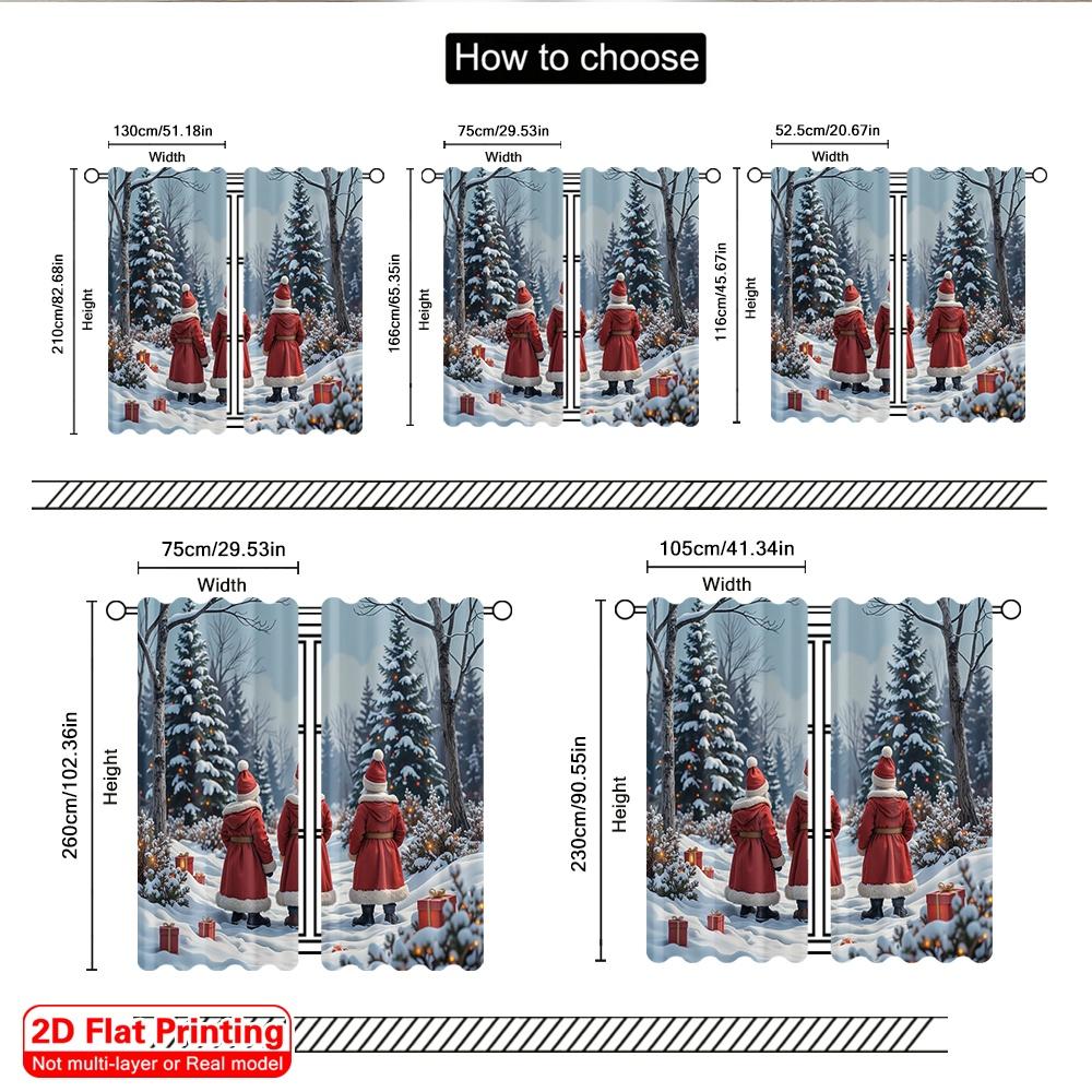 2pcs 2D Flat Printing Merry Christmas Curtains Christmas Gnomes Forest Lanterns Polyester Without Electricity Festive Holiday