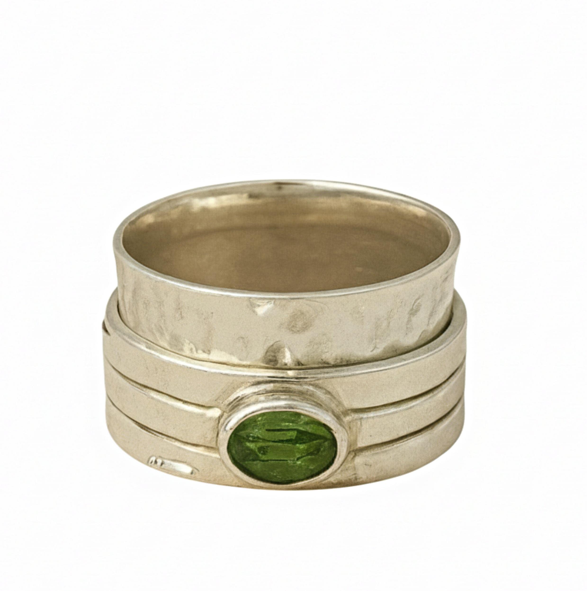 

Зеленое кольцо-спиннер с перидотом, 925 пробы, цельное стерлинговое серебро, минималистичное медитативное кольцо для беспокойства 12