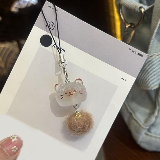 Keychain Pendant Resin Cat Plush Ball Decor Phone Pendant Keys Bags Cell Phones Key Holder Fashion Accessory