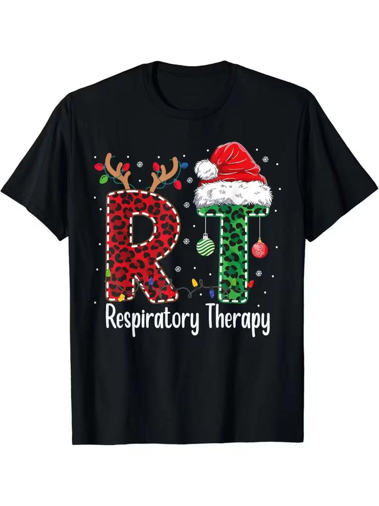 Respiratory Graphic Print-Shirt- Crew Neck Tee, Casual Knit Fabric Top with Slig