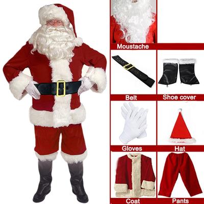 7-teiliges Weihnachtsmann-Set für Herren, Weihnachtsmann-Set aus Samt für Erwachsene und Weihnachtsset, Kostüm