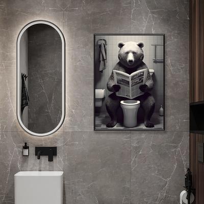 Badezimmer Wand süße lustige Tier Poster Druck Badewanne Toilette Humor Leinwand Malerei Kuh Panda lesen Zeitung Zimmer Home Decor