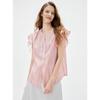ELLE Women's Lyocell-Linen Ruffle V-Neck Blouse