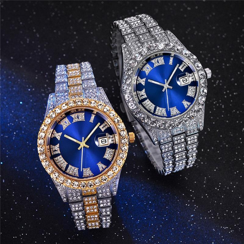 Luxury Watch Diamonds Male Watch Water Proof Brand Watches Stainless Steel Round Clock Men Quartz Wristwatches Gift Boyfriend Hiphop