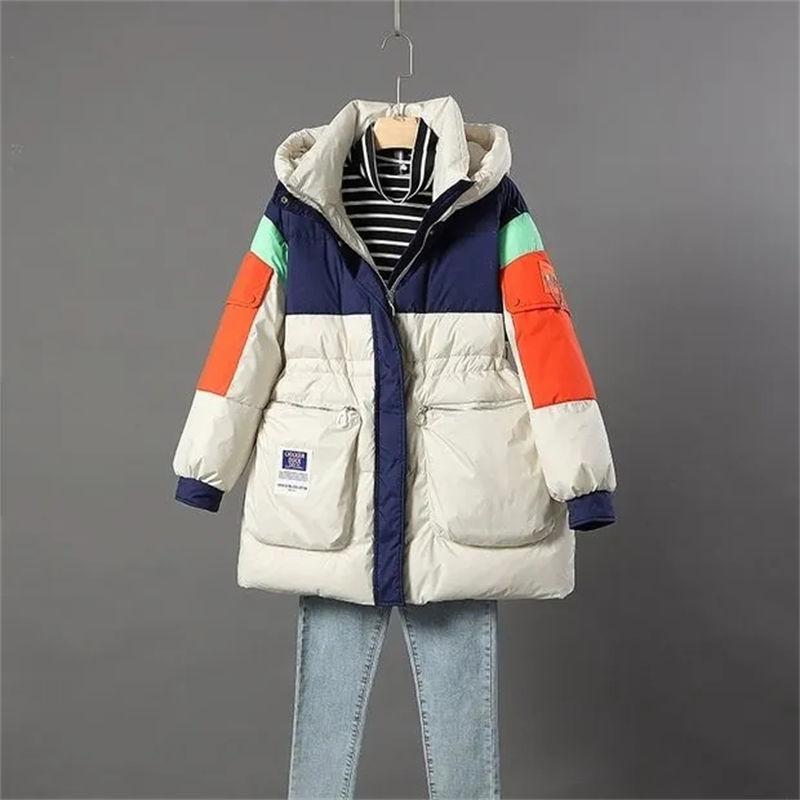 

Женское пальто-паркер, новое зимнее теплое модное женское пуховое пальто, глянцевая женская куртка на белом утином пуху с капюшоном M